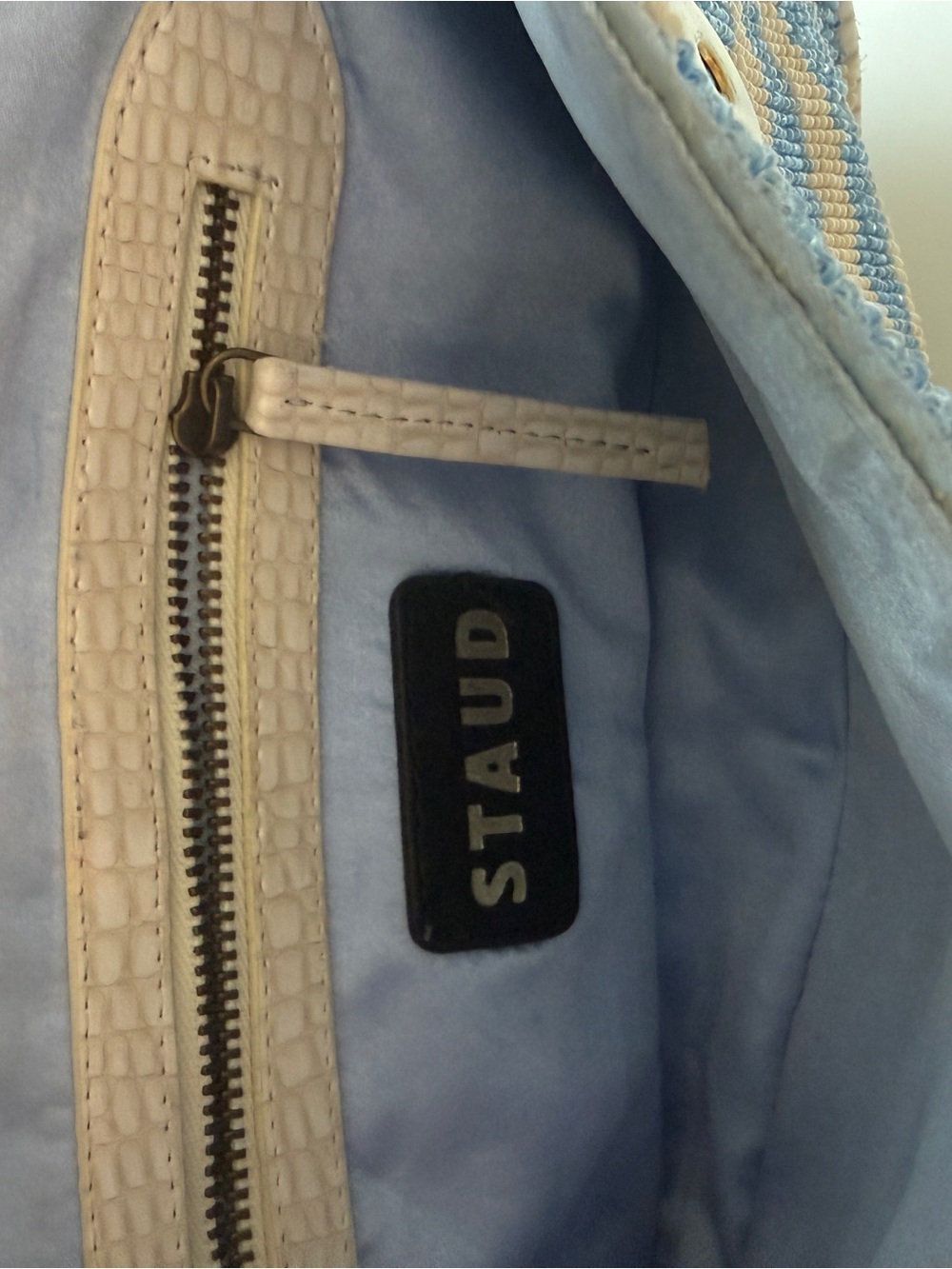 STAUD Blue and Cream Tommy Beaded Zebra-Print Shoulder Bag - Picture 7 of 7